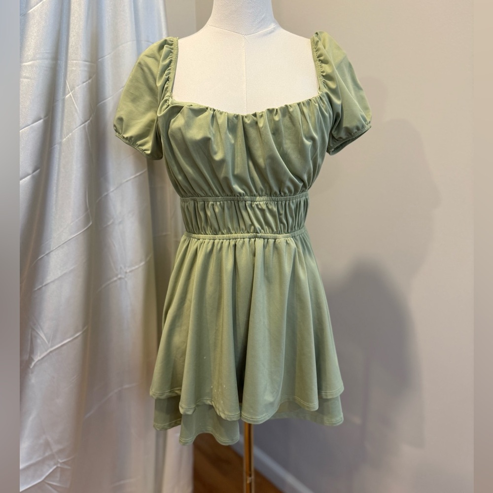 Whimsical Green Short Sleeve Dress - Picture 1 of 5